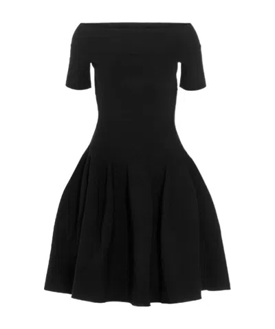 Alexander Mcqueen Off-shoulder Skater Dress In Black