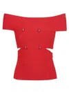Alexander Mcqueen Off-shoulder Short-sleeve Top In Lust Red