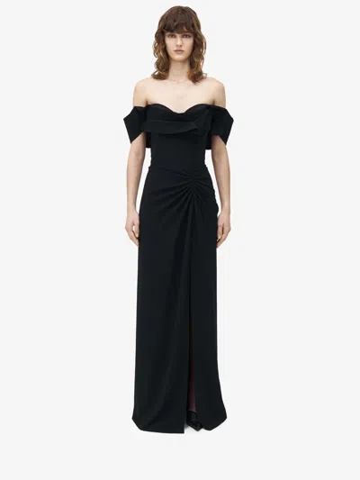 Alexander Mcqueen Off-the-shoulder Evening Dress In Black