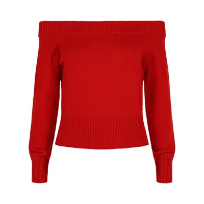 Pre-owned Alexander Mcqueen Off The Shoulder Wool/cashmere Blend Sweater 'lust Red' | Women's Size L