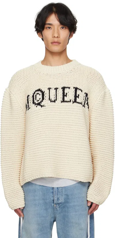 Alexander Mcqueen Graffiti Logo-intarsia Organic-cotton Sweater In White