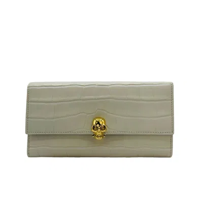 Alexander Mcqueen Off White Croc-embossed Leather Skull Wallet