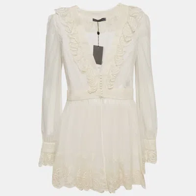 Pre-owned Alexander Mcqueen Off White Embroidered Tulle Sheer Tunic L