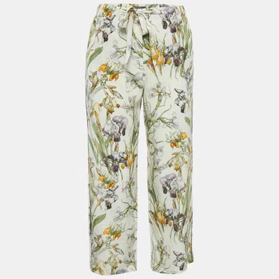 Pre-owned Alexander Mcqueen Off-white Floral Print Silk Pants S