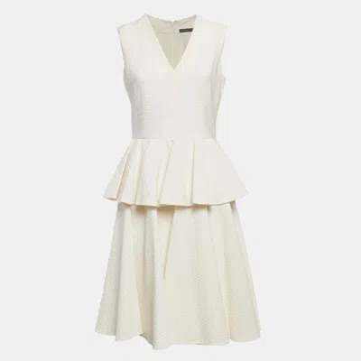 Pre-owned Alexander Mcqueen Off-white Textured Crepe Flounce Short Dress L