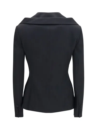 Alexander Mcqueen Off-shoulder Merino Wool Blazer In Blue