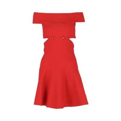 Pre-owned Alexander Mcqueen Off-shoulder Sliced Mini Dress 'lust Red' | Women's Size M