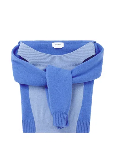 Alexander Mcqueen Off-shoulder Sweater In Blue
