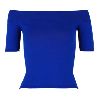 Pre-owned Alexander Mcqueen Off-the-shoulder Crop Top 'electric Blue' | Women's Size M