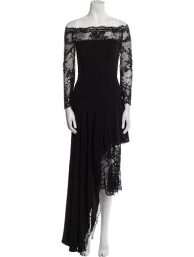 Pre-owned Alexander Mcqueen Off-the-shoulder Long Dress In Black