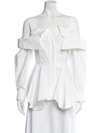 Pre-owned Alexander Mcqueen Off-the-shoulder Long Sleeve Blouse In White