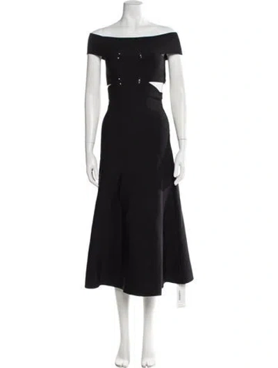 Pre-owned Alexander Mcqueen Off-the-shoulder Midi Length Dress In Black