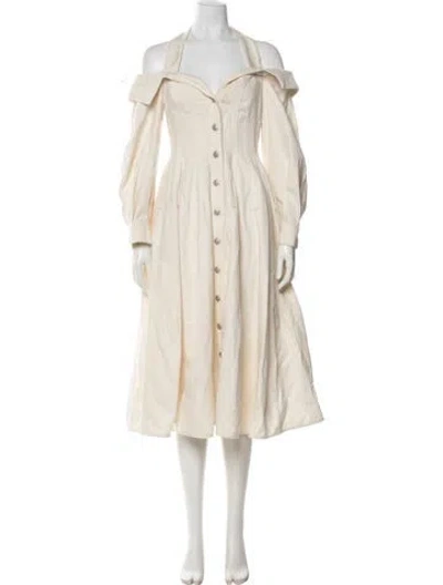 Pre-owned Alexander Mcqueen Off-the-shoulder Midi Length Dress In Neutral