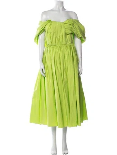 Pre-owned Alexander Mcqueen Off-the-shoulder Midi Length Dress W/ Tags In Green
