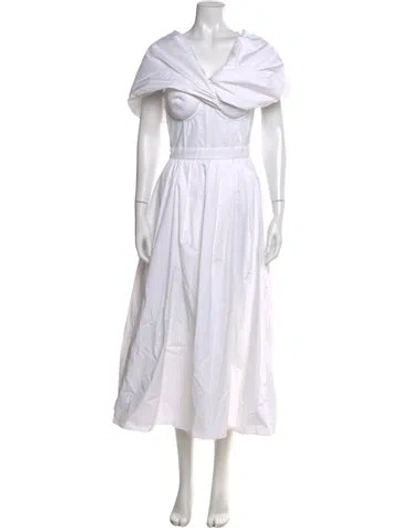 Pre-owned Alexander Mcqueen Off-the-shoulder Midi Length Dress In White