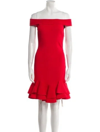 Pre-owned Alexander Mcqueen Off-the-shoulder Mini Dress In Red