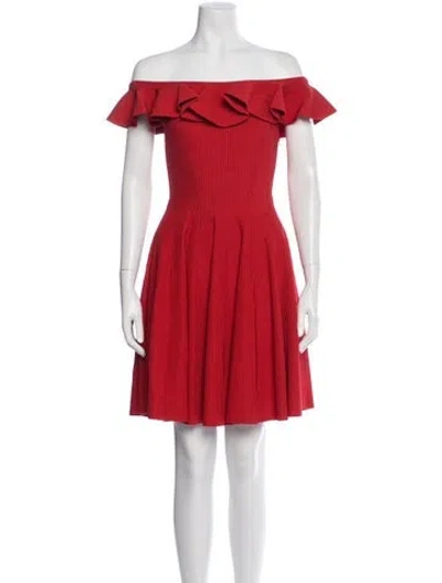 Pre-owned Alexander Mcqueen Off-the-shoulder Mini Dress In Red
