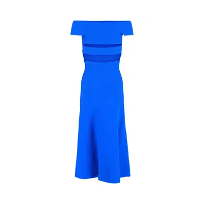 Pre-owned Alexander Mcqueen Off-the-shoulder Sliced Midi Dress 'galactic Blue' | Women's Size Xs