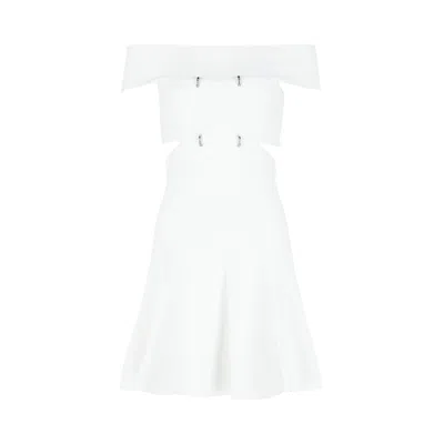 Pre-owned Alexander Mcqueen Off-the-shoulder Sliced Mini Dress 'optic White' | Women's Size L