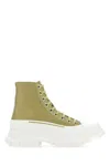 ALEXANDER MCQUEEN OLIVE GREEN CANVAS TREAD SLICK SNEAKERS