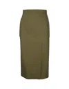 ALEXANDER MCQUEEN OLIVE GREEN GABARDINE MIDI SKIRT