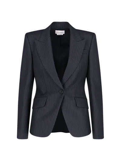 Alexander Mcqueen One-breasted Jacket In Blue