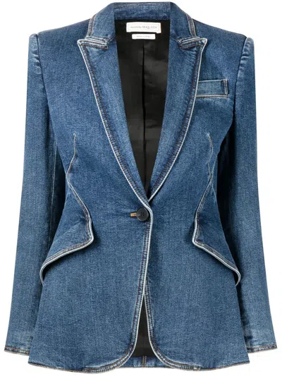 Alexander Mcqueen Tailored Denim Jacket In Medium Wash