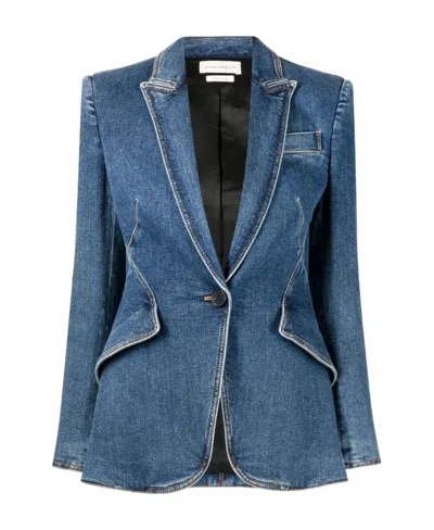 Alexander Mcqueen Tailored Denim Jacket In Medium Wash
