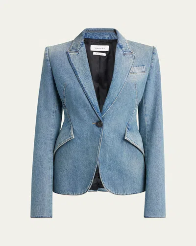 ALEXANDER MCQUEEN LIGHT-WASH DENIM SINGLE-BREASTED BLAZER