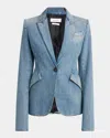 Alexander Mcqueen Tailored Denim Jacket In Indigo Ivy
