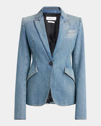ALEXANDER MCQUEEN LIGHT-WASH DENIM SINGLE-BREASTED BLAZER