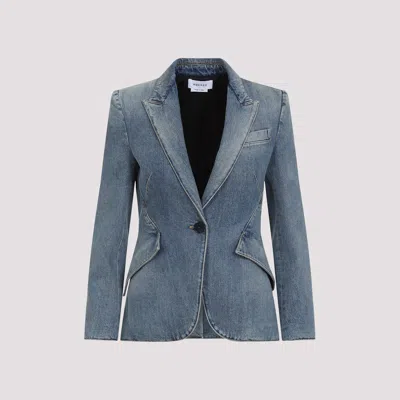 Alexander Mcqueen Single-breasted Denim Blazer In Blue
