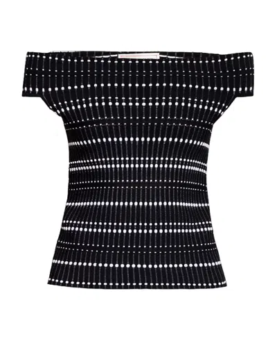 Alexander Mcqueen Open-knit Off-shoulder Top In Black