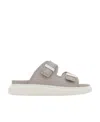 Alexander Mcqueen Open-toe Touch-strap Slippers In Gray