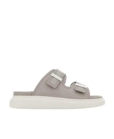Alexander Mcqueen Open-toe Touch-strap Slippers In Gray