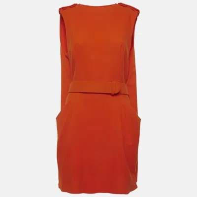 Pre-owned Alexander Mcqueen Orange Crepe Mini Sheath Dress L