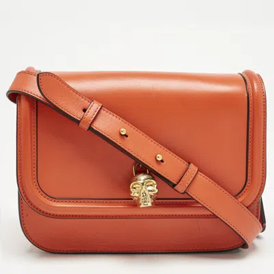 Pre-owned Alexander Mcqueen Orange Leather Skull Padlock Shoulder Bag