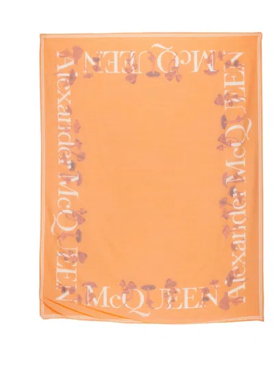 Alexander Mcqueen Orange Mushroom Logo Printed Scarf