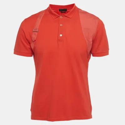 Pre-owned Alexander Mcqueen Orange Pique Cotton Buckle Detail Polo T-shirt M