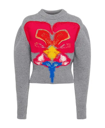 Alexander Mcqueen Orchid-intarsia Wool Jumper In Gray