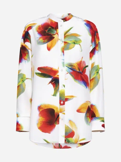 Alexander Mcqueen Floral-print Silk Button-front Blouse In White,multicolor