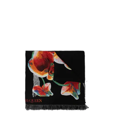 Alexander Mcqueen Orchid Skeleton Stole Wool-blend Scarf In Multi