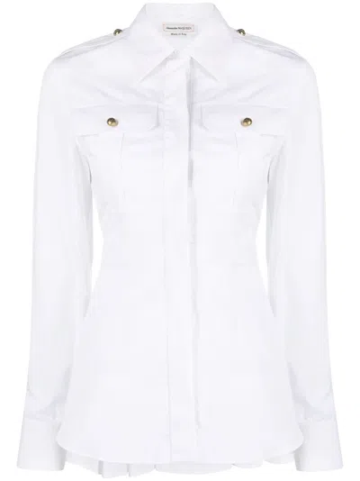 Alexander Mcqueen Organic Cotton Box-pleat Shirt For Women From Fw23 Collection In White