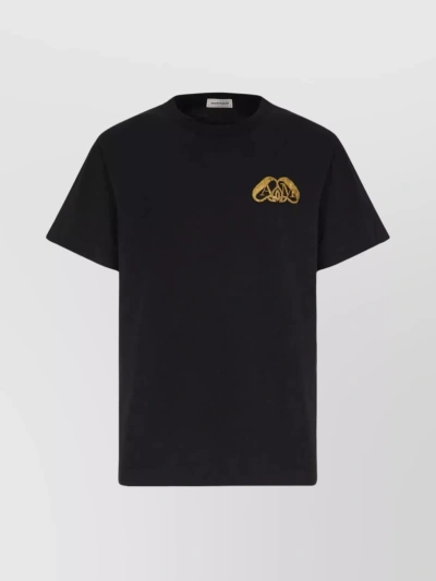 Alexander Mcqueen Half Seal Logo Embellished T-shirt In Black