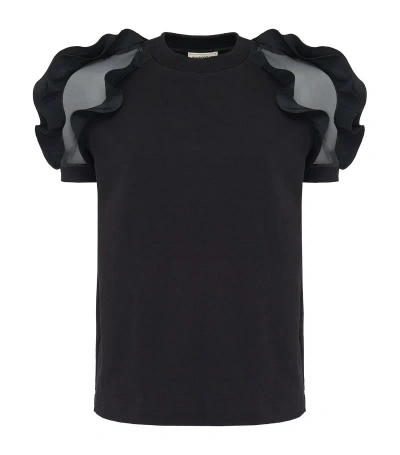 Alexander Mcqueen Organza-sleeve T-shirt In Black