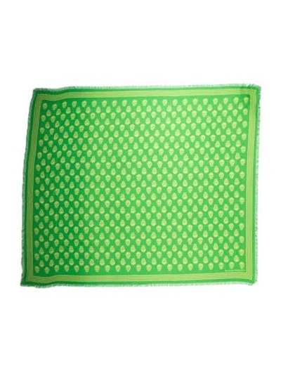 Pre-owned Alexander Mcqueen Orlato Flat Brogue Printed Scarf In Green