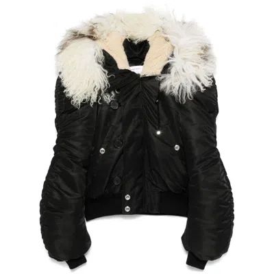 Alexander Mcqueen Shearling-collar Bomber Jacket In Black