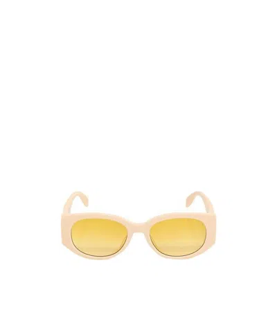 Alexander Mcqueen Oval-frame Logo-print Sunglasses In Yellow