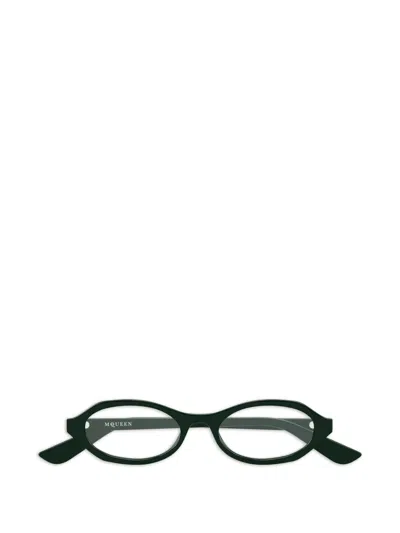 Alexander Mcqueen Oval-frame Glasses In Green