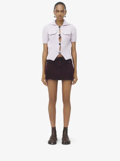 Alexander Mcqueen Overdyed Denim Mini Skirt In Bordeaux